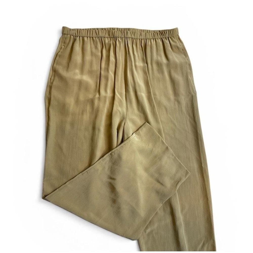 Bob Mackie 100% Silk Pants Tan Elastic Waist Relaxed Casual Beachy Scandi